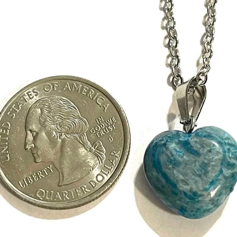 Blue Apatite Gemstone Heart Necklace - Picture 2 of 2